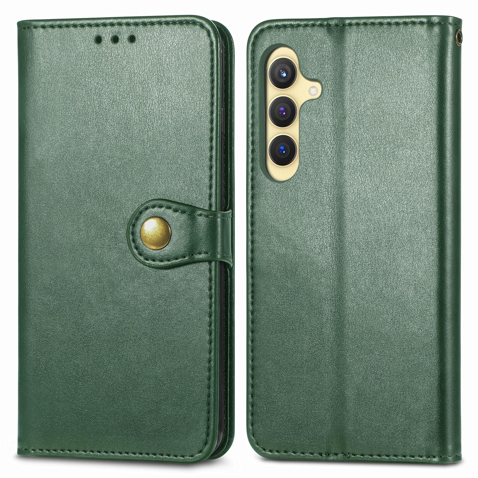 

Для Samsung Galaxy S25 чехол кожаный чехол-кошелек подставка чехол с ремешком на запястье Green