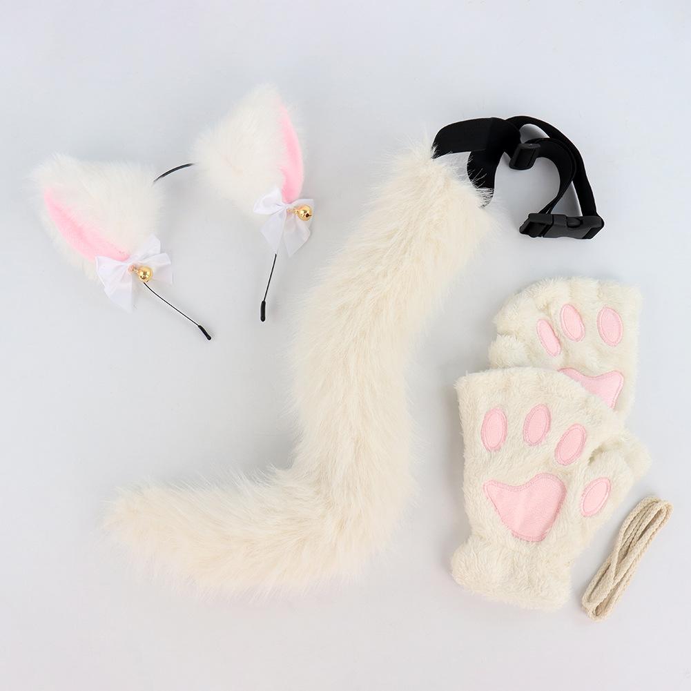 Halloween Cats Costume Set for Girl Cosplay, Halloween Cats Costume Accessories with Headband, Tail, Gloves 3Pcs