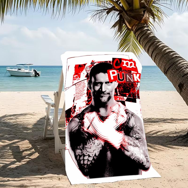 Beach Towel with CM Punk Pattern - soft,absorbent,machine washable Lightweight&Modern,swimming,Travel Essentials