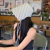 Ins Niche Striped Balaclava Hat Bucket Hat Showing Face Small Versatile Face Covering Bucket Sunscreen Hat