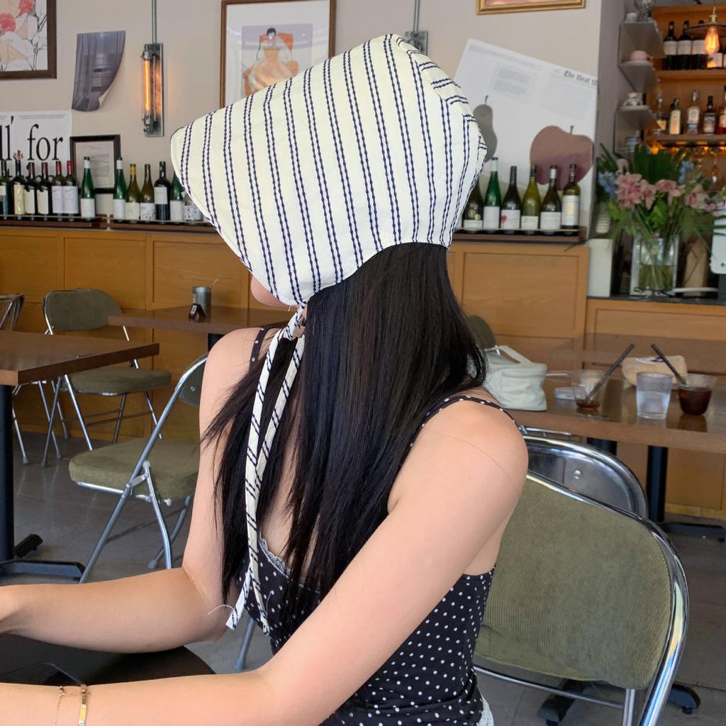 Ins Niche Striped Balaclava Hat Bucket Hat Showing Face Small Versatile Face Covering Bucket Sunscreen Hat