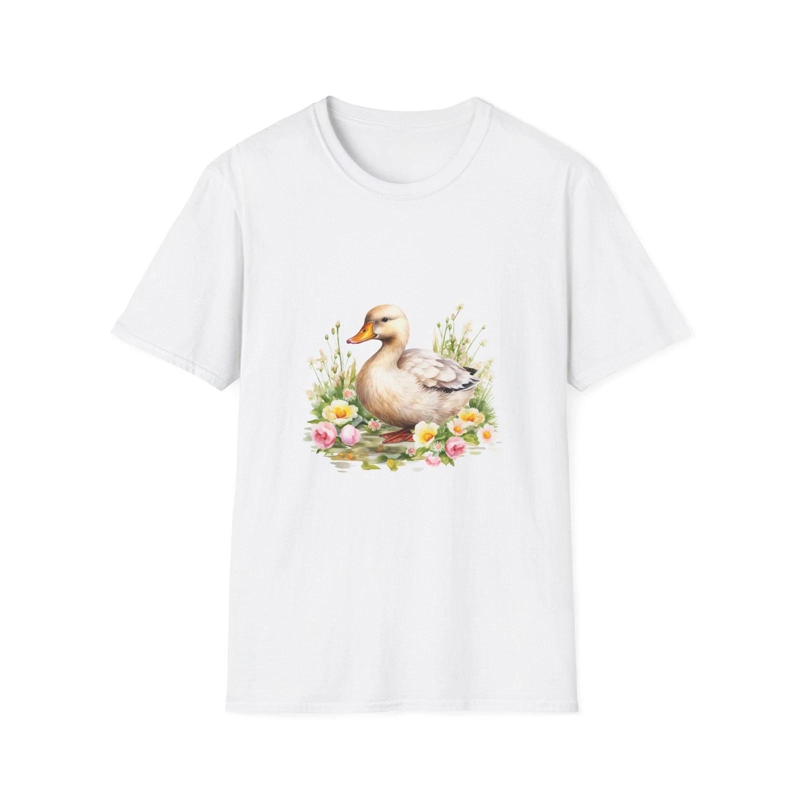 Duck Floral Spring T-Shirt, Bird Lover Gift, Botanical Design Tee, Nature 2XL