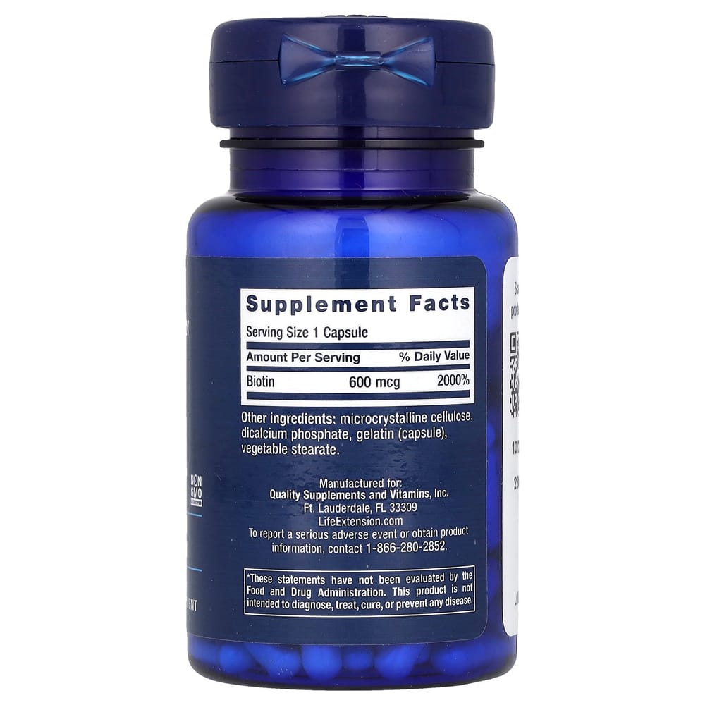 Life Extension Biotin 600mcg, 100 Capsules