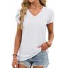 Women's Summer V-Neck Petal Sleeve T-Shirt Eyelet Textured Short Sleeve Loose Casual Tops Tees