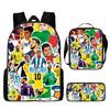 Sac à dos scolaire imprimé Messi pour étudiant Sac à dos Satchel C Luo pour Neymar Ensemble trois pièces