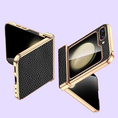 Etui ze skóry bydlęcej do telefonu Samsung Galaxy Z Flip6 Flip5 Flip 6 5 ZFlip5 Luksusowa osłona zawiasów ze szkłem hartowanym