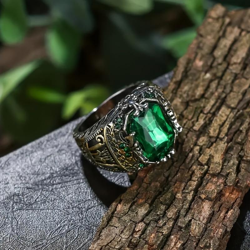 New Men s Luxury Ring Personalized Retro Domineering Green Gemstone Domineering Ring To Attend The Banquet Party Jewelry Daily W 6