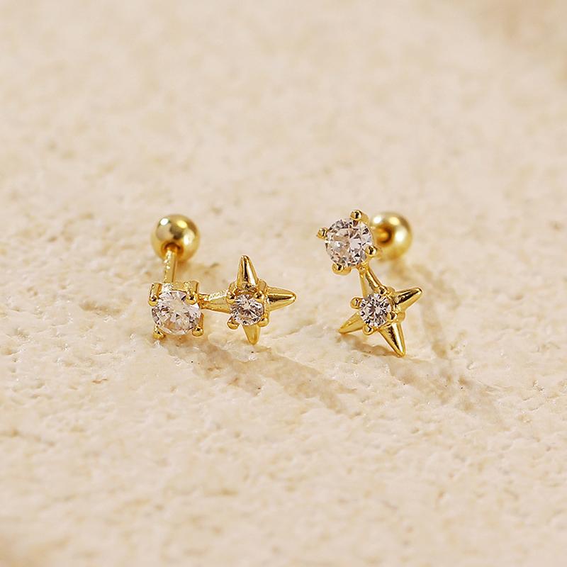 

ANENJERY Серьги из циркония золотого и серебряного цвета с квадратной инкрустацией в виде звезды для женщин, простые, темпераментные, мини-ювелирные изделия, подарки оптом золотой