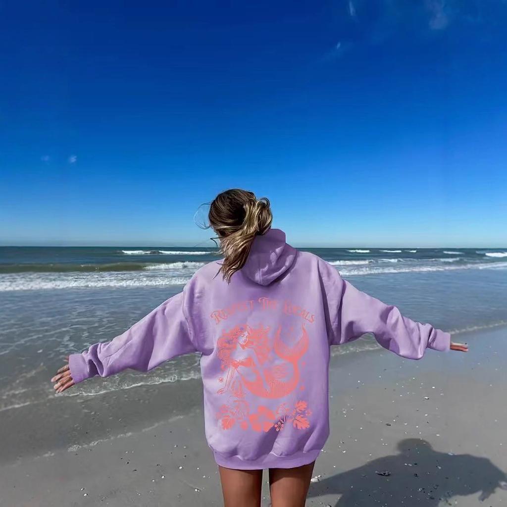 Ladies Spring Autumn Casual Hooded Long Sleeve RESPECT THE LOCALS Letter Printed Pullover Hoodies Sweatshirt Top