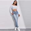 High Stretch Drawstring Denim Inspired Leggings for Women High Waist Slim Fit Lifted Buttocks Solid Color Tight Pants  Spring