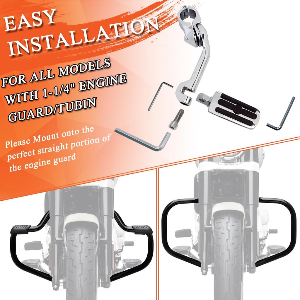 FOVPLUE Long Angle Highway Motorcycle Adjustable Highway Footpegs for Harley Road Electra Road Street and 1 Engine Guard 1.25" Pegs, Touring, Glide,