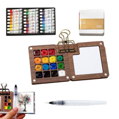 Mini Aquarellkasten Reise Aquarellfarben Set mit Skizzenbuch Büroklammer Stift