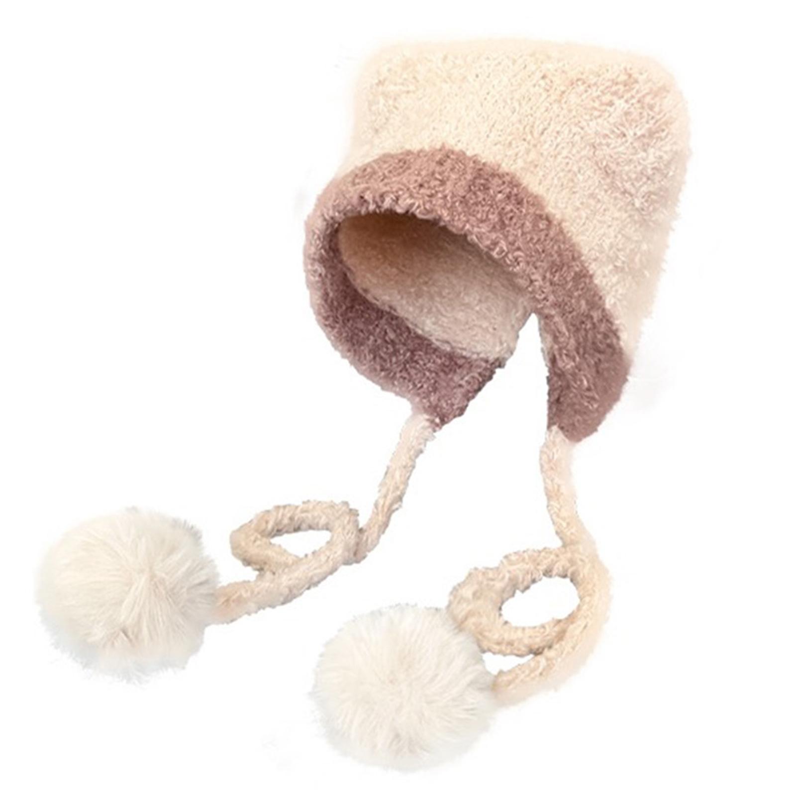

Adult Knit Cat Ear Hat with Pompoms Decor Cute Students Outdoor Cycling Skiing Hat Winter Keep Warm Hat for Couple хаки