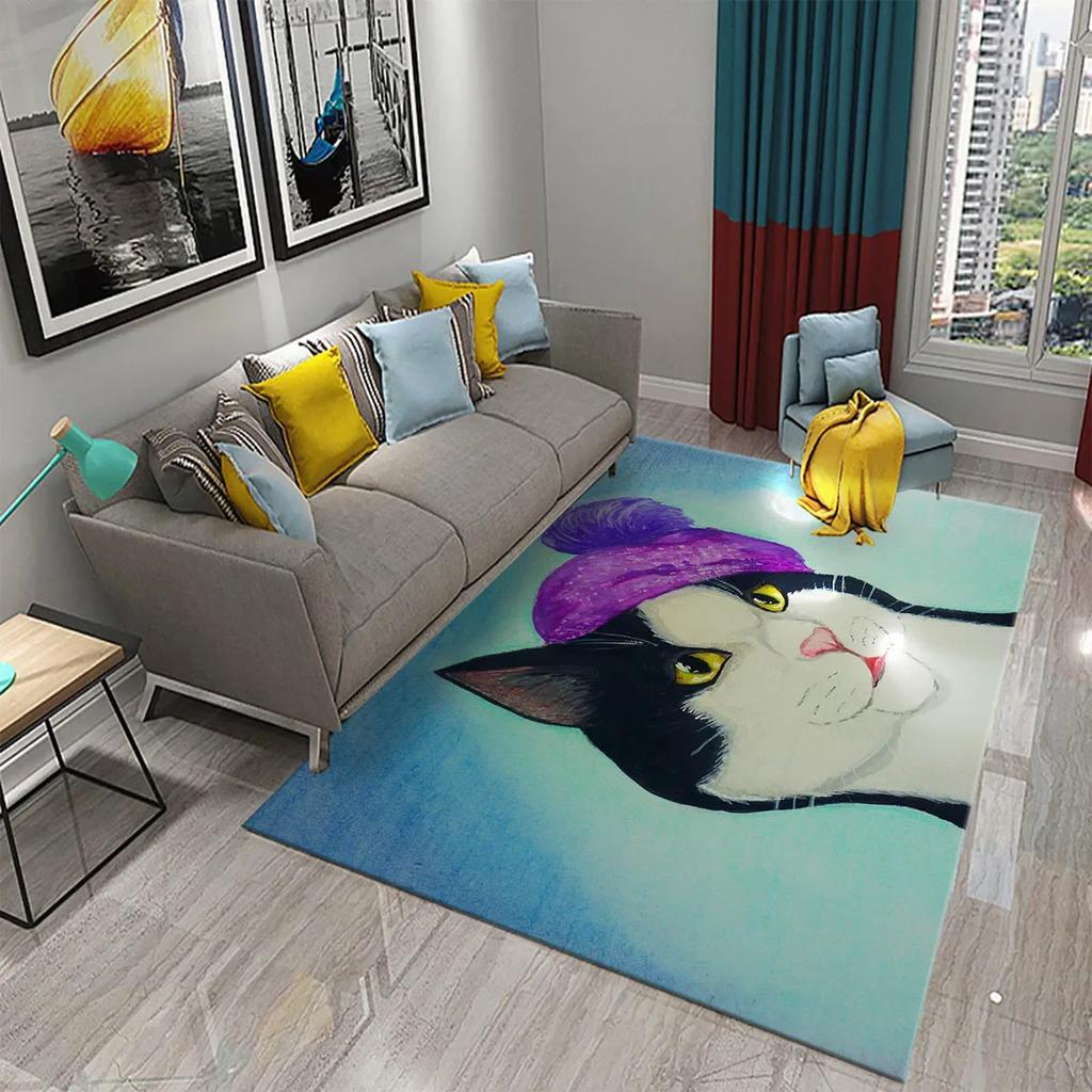 Cartoon Animal Cute Cat Pattern Carpet King Size Home Decor Bedroom Living Room Bathroom Household Floor Mat Non-slip Carpets
