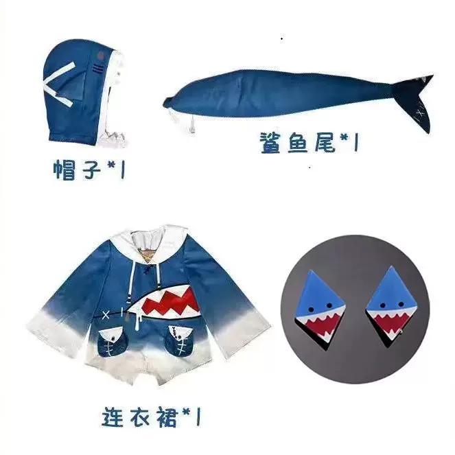 Gawr Gura Cosplay Costume, Shark Outfit Women Marine Animal Cosplay Stage Performance Clothes
