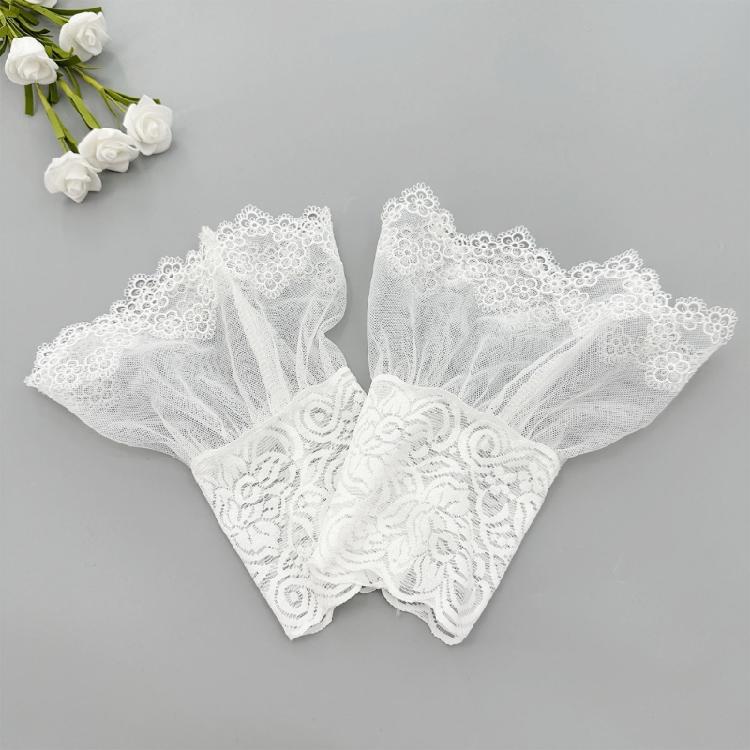 Damskie mankiety na nadgarstkach odpinany koronkowy marszczony tiul zimowe jesienne koszule sweter bluza elegancki haftowany kwiat