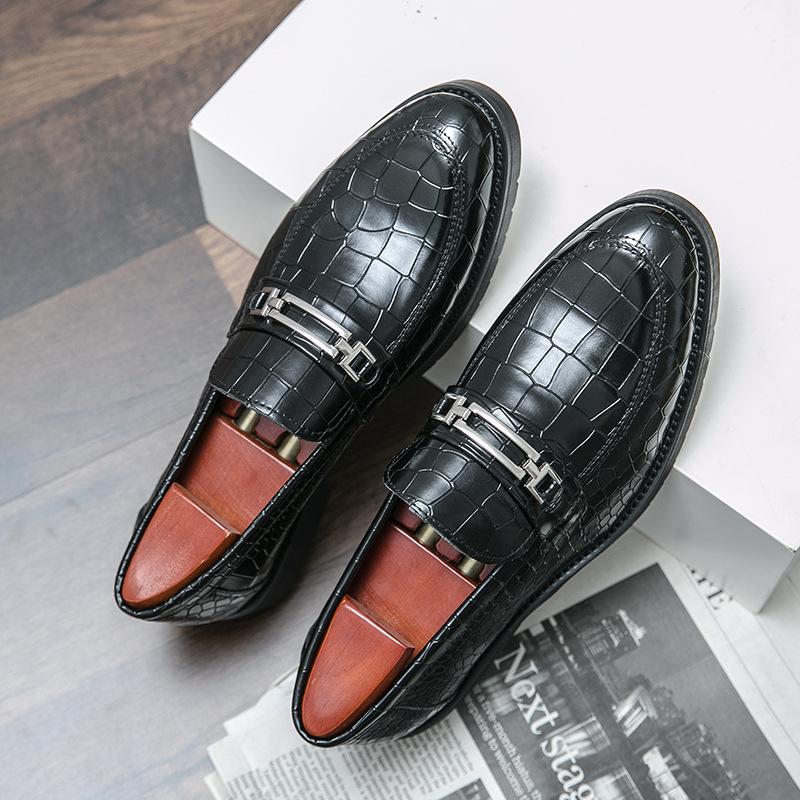 38-46 Leather Shoes Men's Spring British Business Plaid Embossed Leather Shoes Men's One Pedal