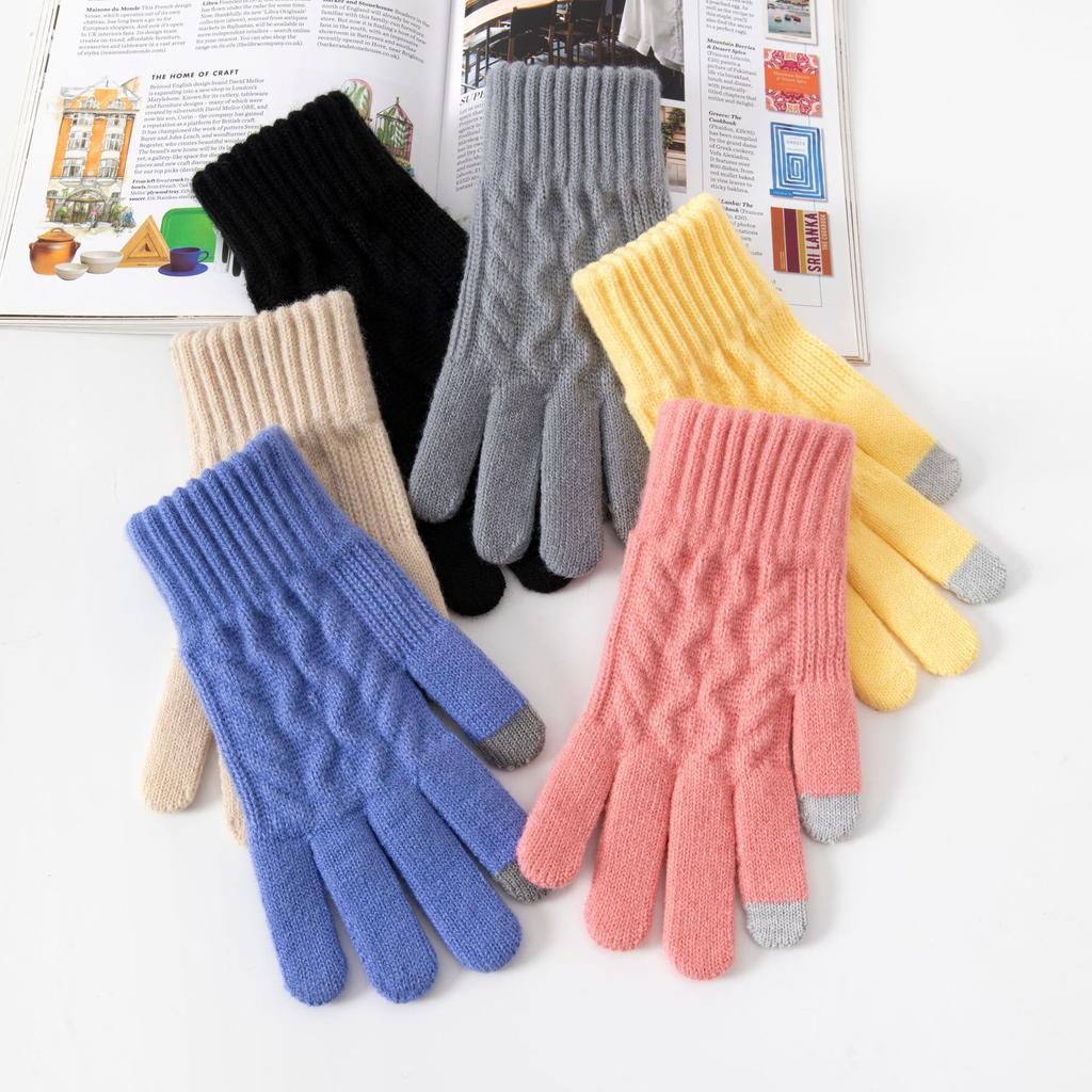 Women Winter Touchscreen Gloves Korean Ins Cute Knitted Fleece Lined Warm Gloves