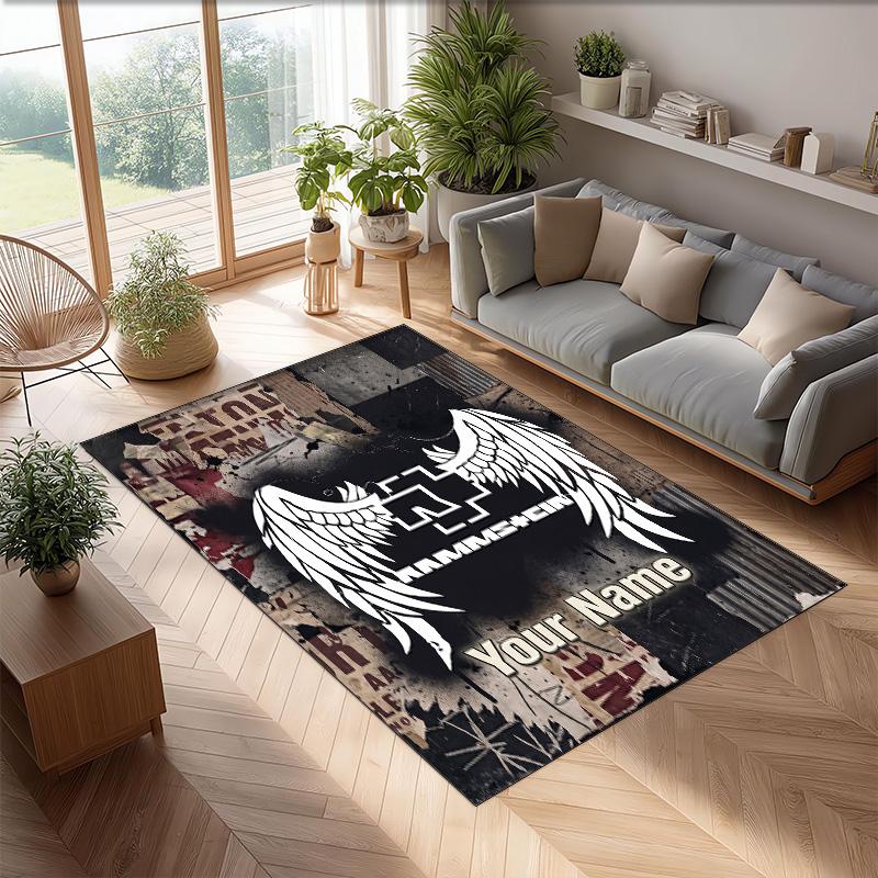 Rammstein Crystal Velvet Rug, Custom Name Text Personalized Non‑Slip Floor Mat for Home Decor Gift