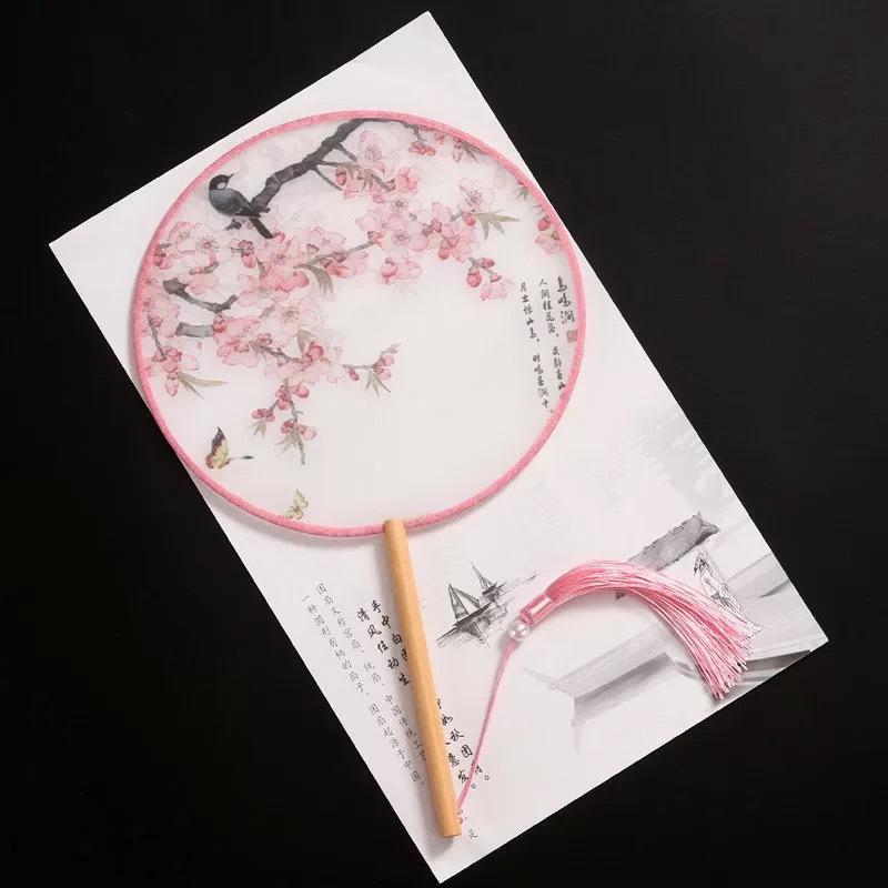 Ancient-Style Semi-Transparent Silk Round Dance Fan for Women's Hanfu