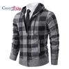 Cozy Up Men Sweater Coat  Autumn Winter Thick Warm Hooded Plaid Wool Sweater Cardigan  Zipper Fleece Coat Men
