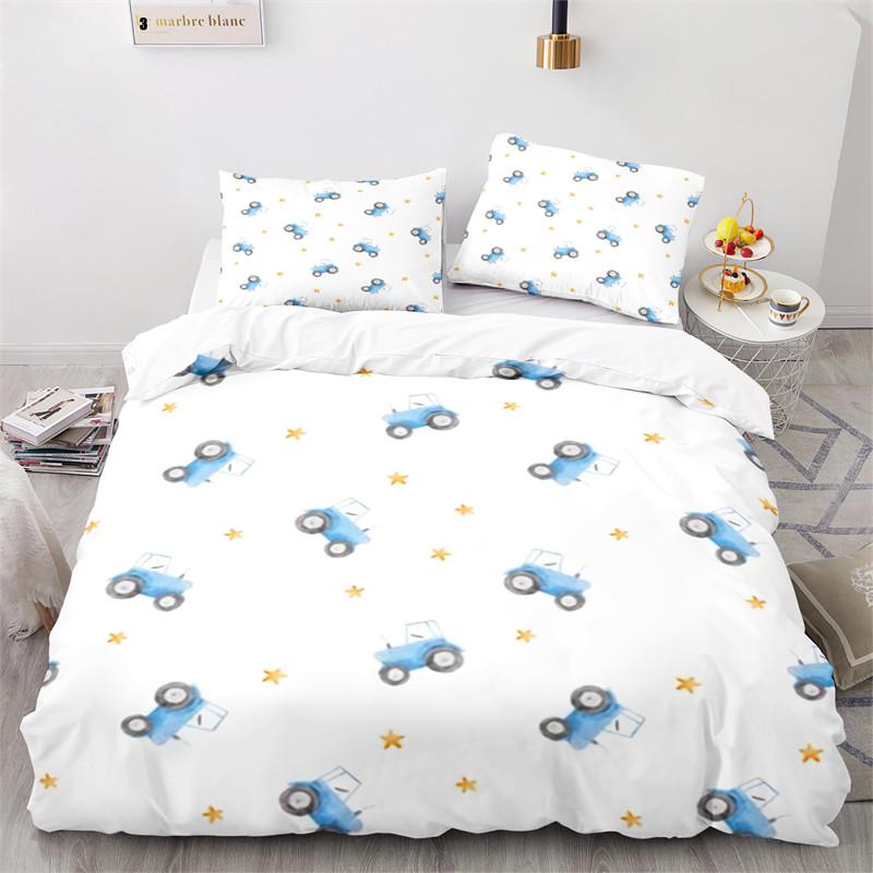 Kid Tractor Truck Duvet Cover Twin Cartoon Transportation Quilt Cover Polyester Construction Vehicle Bedding Set Car Theme Decor