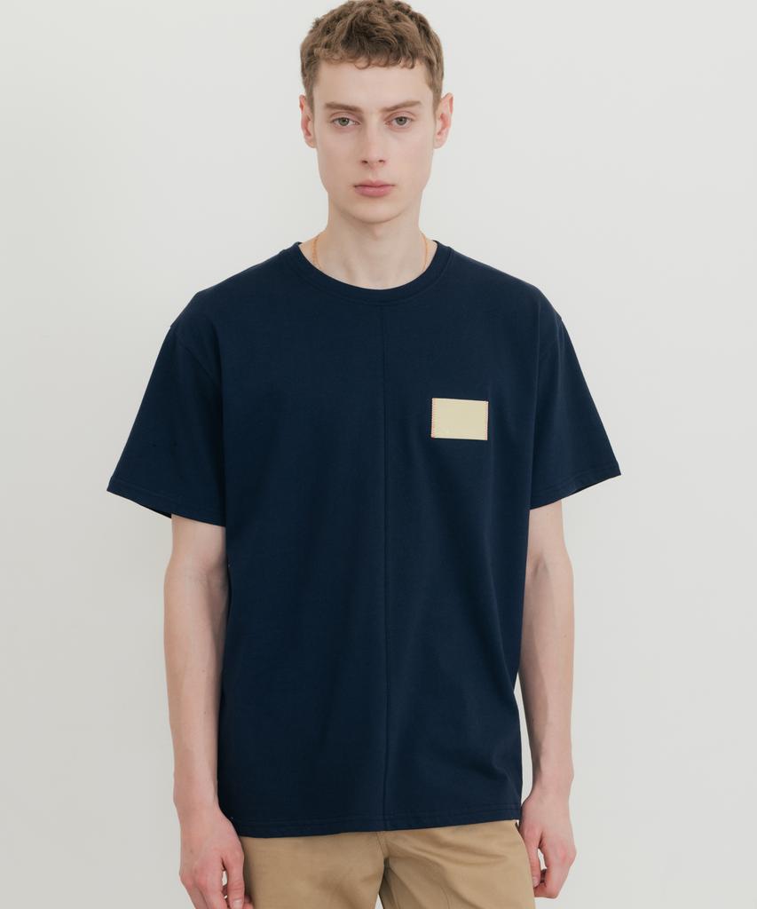 SSIN AND LEE Essential Lemon Leather T-Shirt Navy