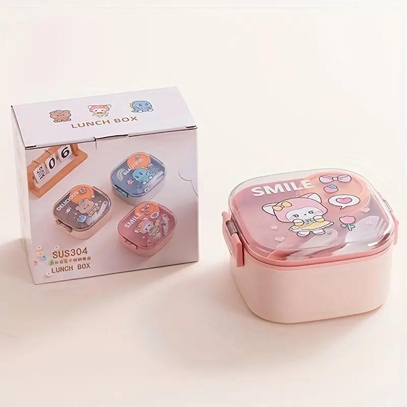 Tragbare Kinder Lunchbox Edelstahl Bento Box Mit Geschirr Cartoon Lebensmittelaufbewahrung Picknick im Freien Obstsalat Box