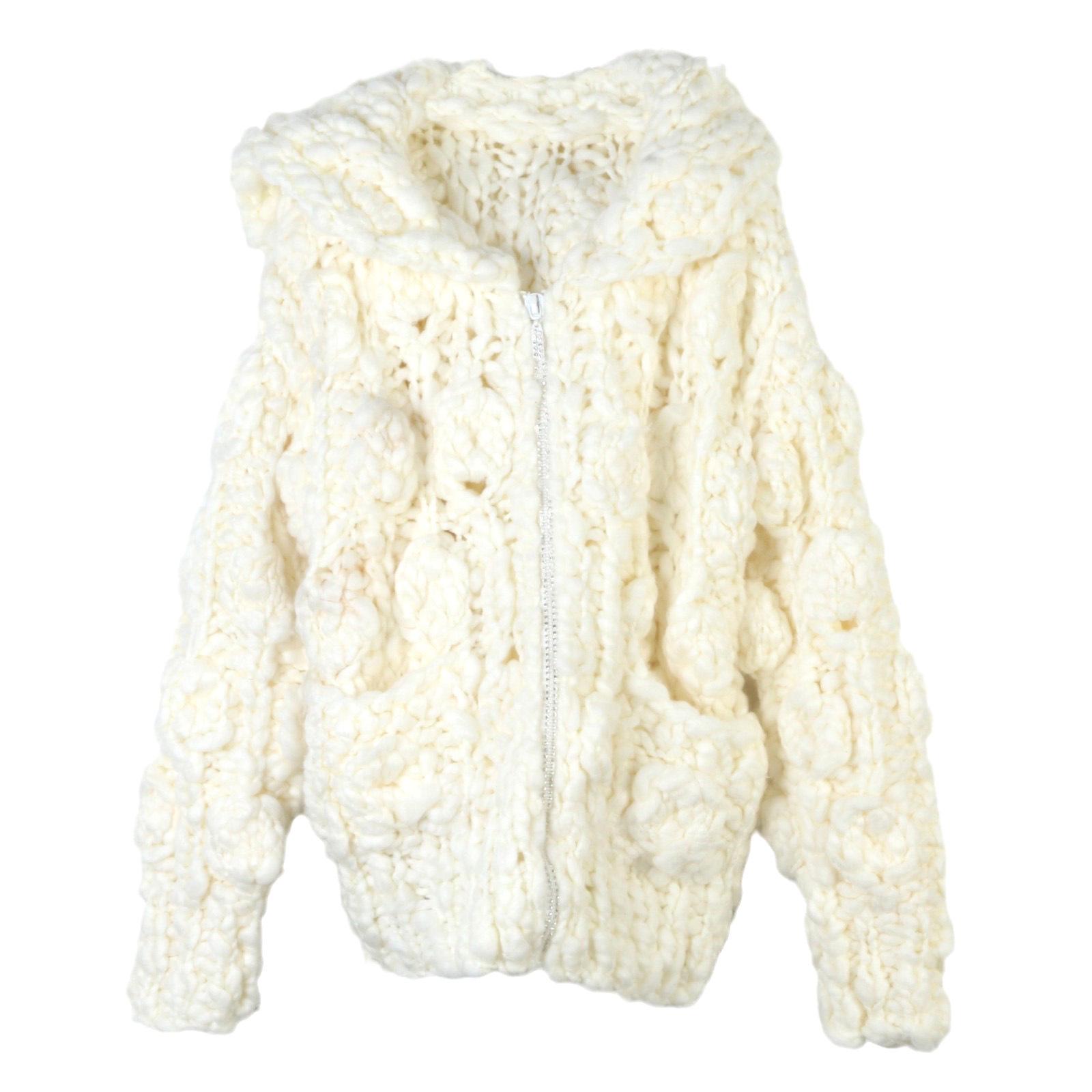 

Женский кардиган крупной вязки в корейском стиле - Однотонный, с длинным рукавом, свободного кроя, свитер на осень/зиму S