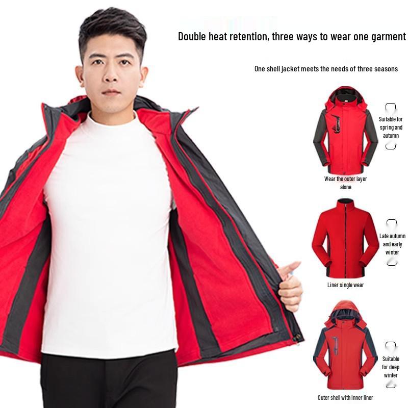 Customizable Logo Waterproof 3-in-1 Windbreaker: Thick, Outdoor Work Jacket for Autumn and Winter