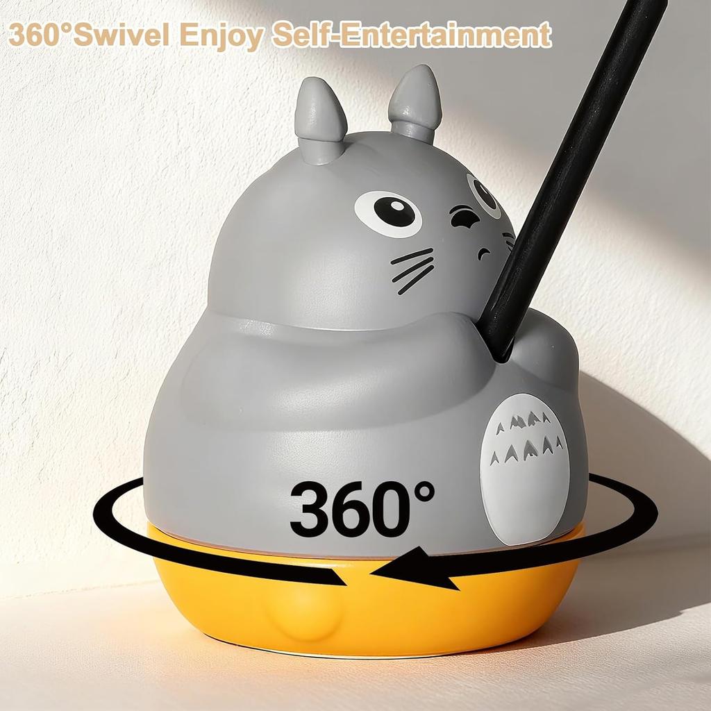 360° Rotatable Interactive Toy, Automatic Wand Toy with Peel-and-Stick Base, Moving Feather, Fish and Bell, Detachable Teaser