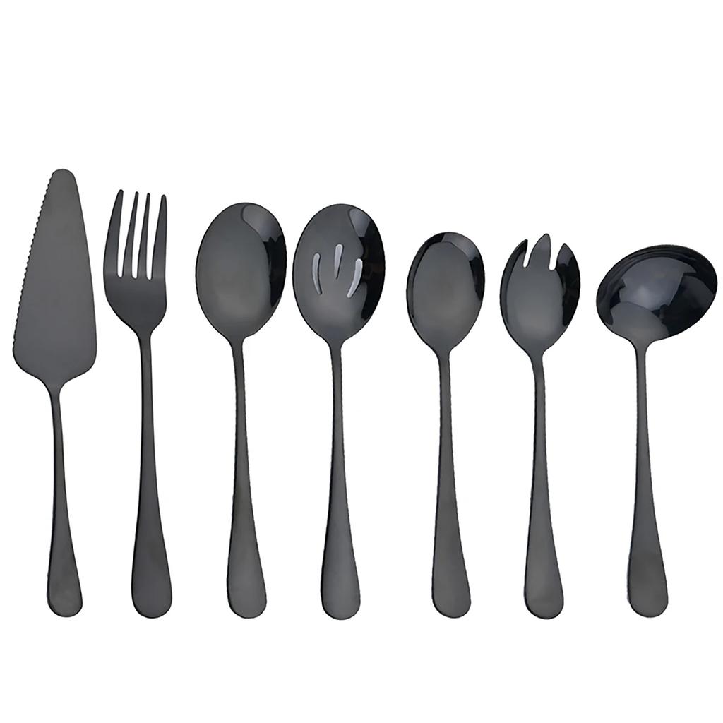 7Pcs Dinnerware Cutlery Set Stainless Steel Portable Kitchen Cake Shovel Service Fork Spoon Colander Spoon Salad Fork Tableware
