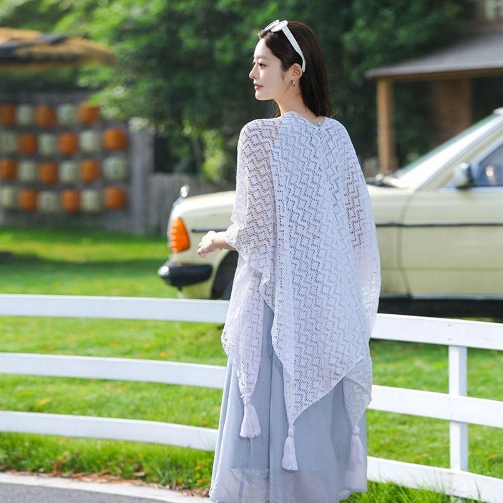 Colorful Ethnic Style Tassel Shawl Thin Beach Scarf Vintage Sunscreen Crochet Cardigan  Outdoor