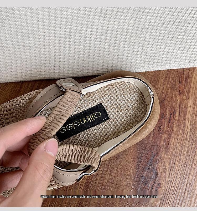 Women's Summer Closed-Toe Linen Sandals: Versatile Soft Sole Slip-On Mesh Half Slippers for Outdoors.