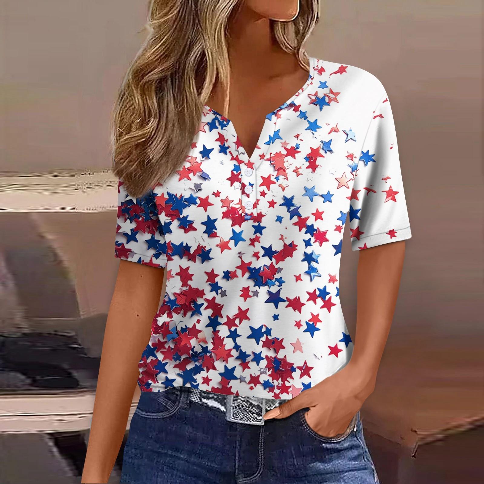 

Women s T Shirt Print Button Short Sleeve Daily Weekend Fashion Basic V- Neck Regular Top XXL білий