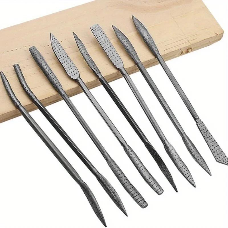 8dílná sada pilníků na rašplování a rýhování dřeva - Různé pilníky pro rašplové řezy - Nástroj na tvarování dřeva