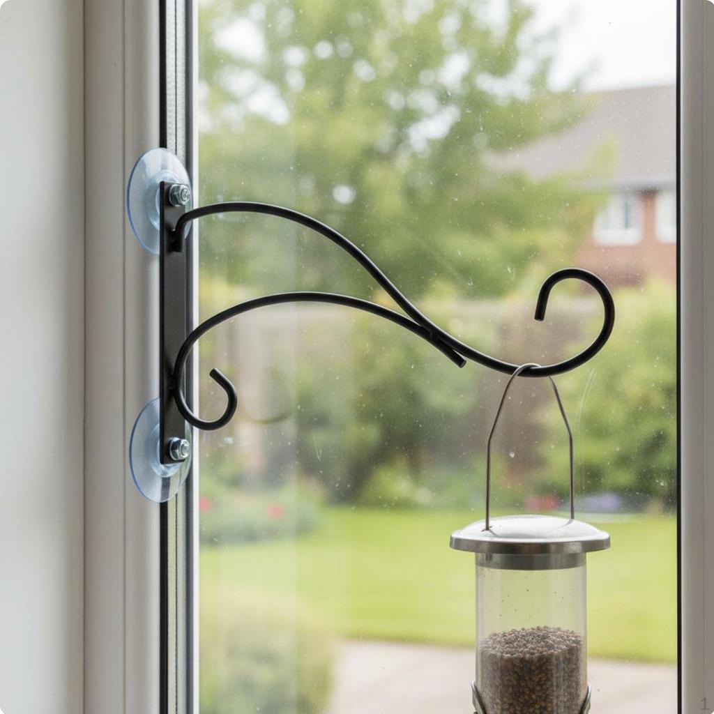 Wrought Metal Avian Feeder Hanger Drill Installation Double Suction Cup Wall Bracket Simple Lines