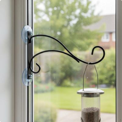 Wrought Metal Avian Feeder Hanger Drill Installation Double Suction Cup Wall Bracket Simple Lines