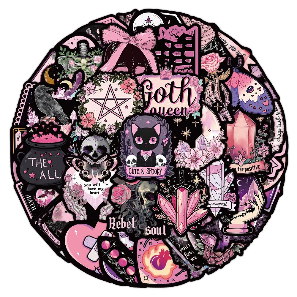 50 Creative Black Pink Gothic Retro Stickers for Phone Cases and DIY Decorations