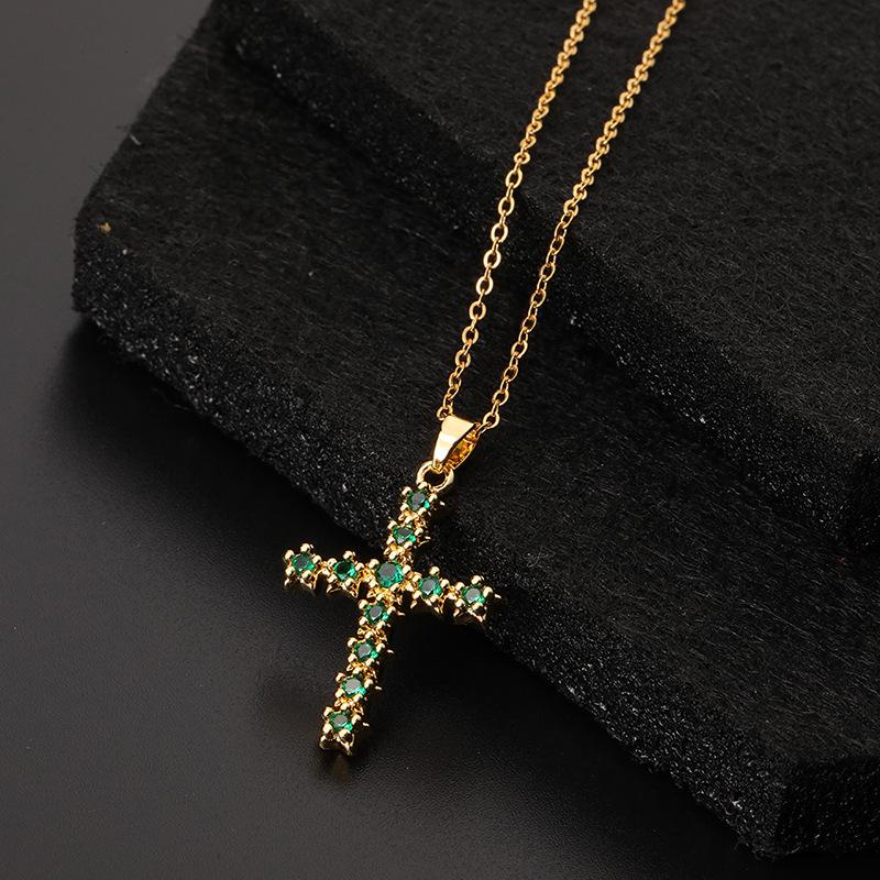 Cross necklace, zircon, European and American necklace, titanium lock chain, Instagram retro punk, personalized pendant, niche design