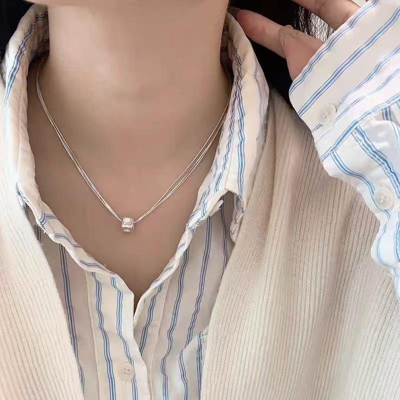 Elegante Damen S925 Sterlingsilber Perlenanhänger Halskette - Leichte Luxus Schlüsselbeinkette