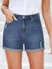 Shorts vaqueros ajustados con rotos y puños para mujer estilo europeo-americano