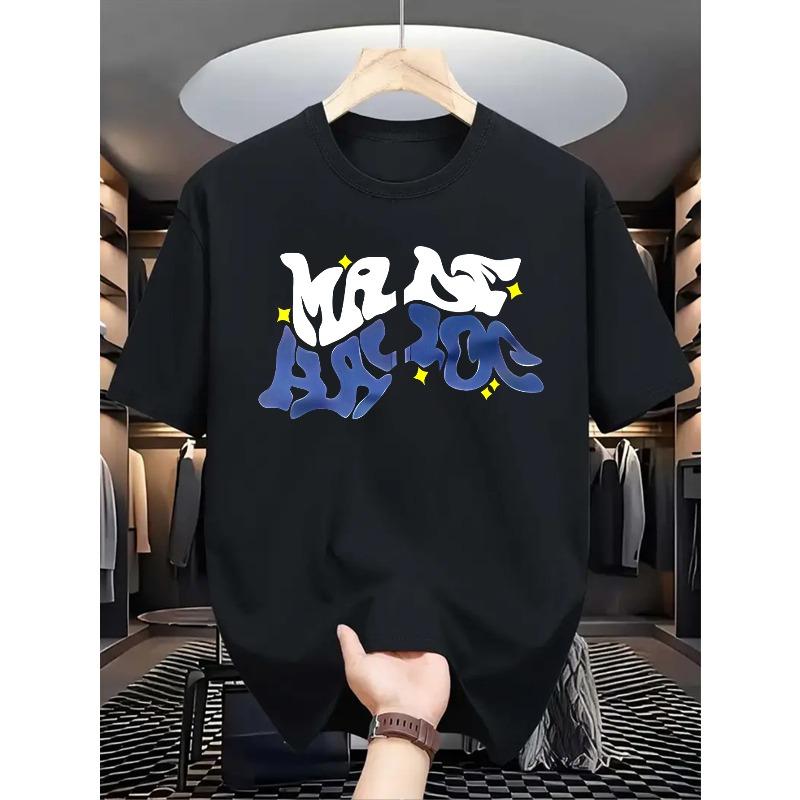

European sizes Letter Pattern Printing Casual Tops, Men s Fashion Casual Round Neck and Short Sleeves, Suitable for Everyday 4XL чорний
