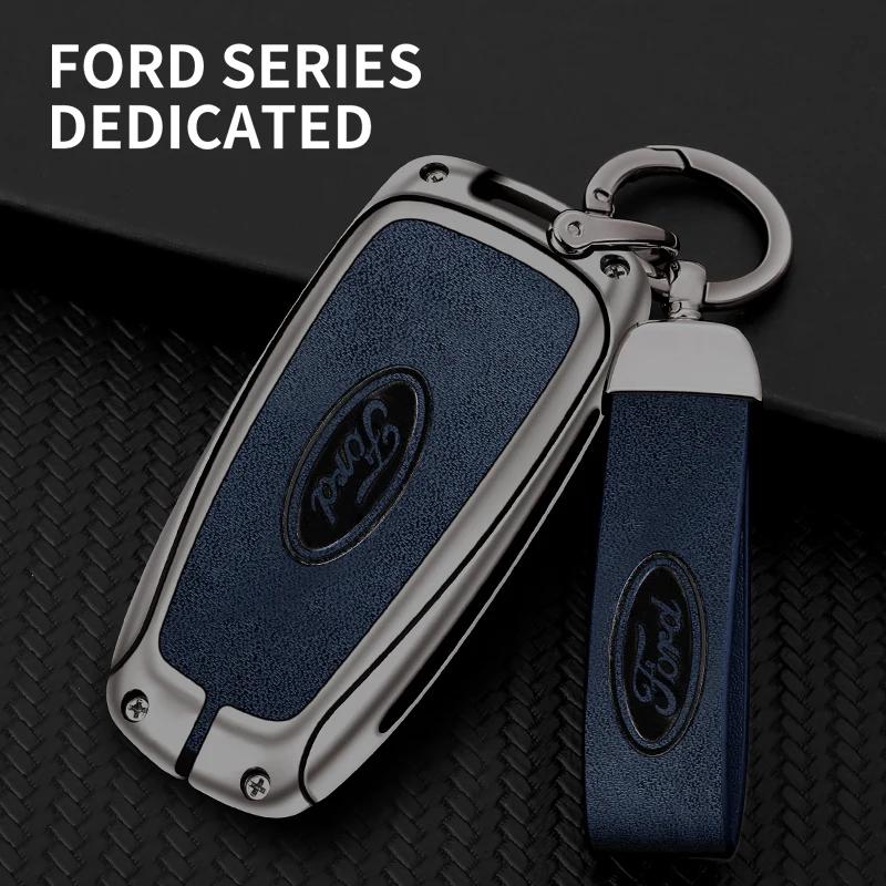 Car Sticker New 2025 Hot Leather Car Key Case Cover Shell For Ford Fusion Edge Mustang Explorer Expedition Bronco Ecosport Range