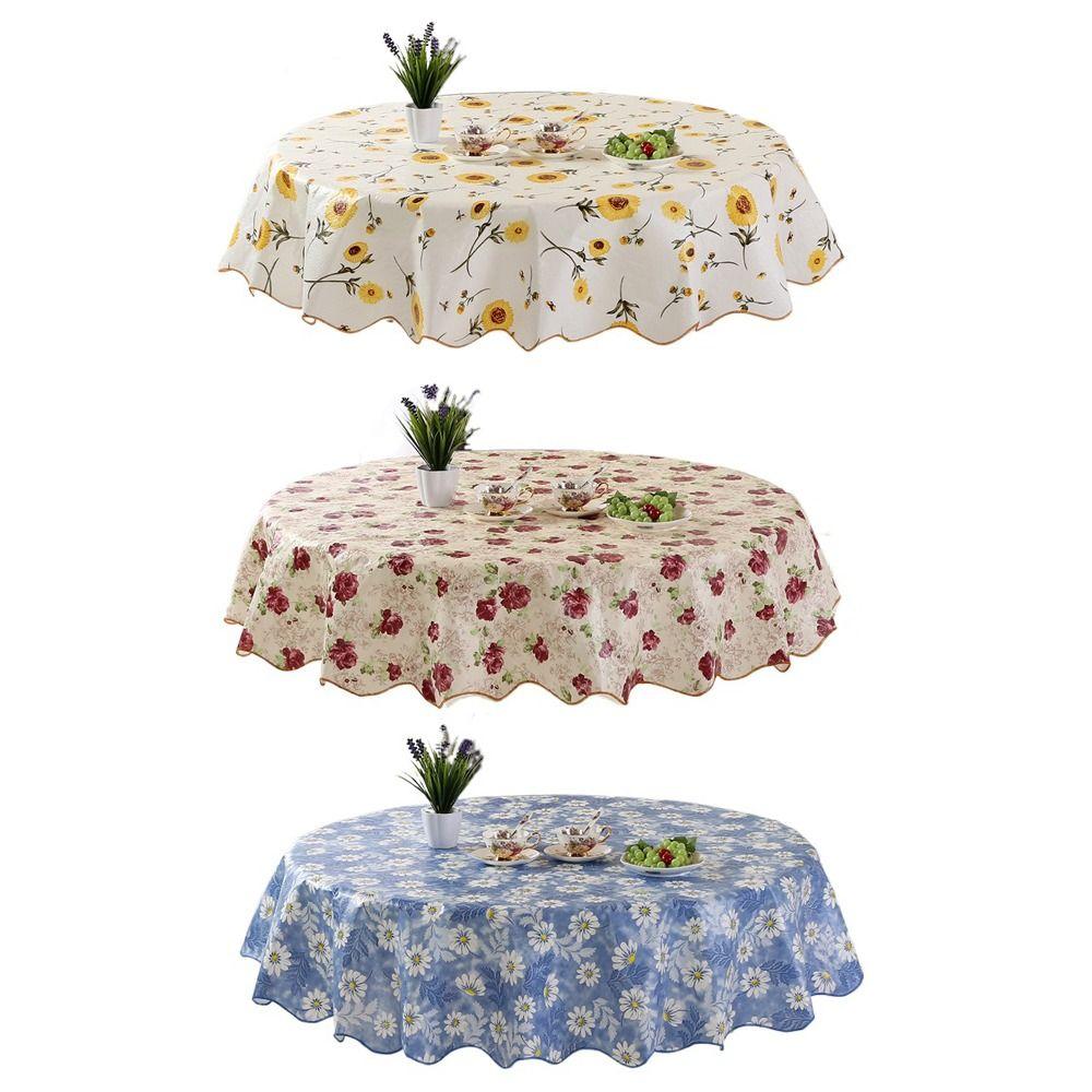 Flower Pattern Printed Tablecloth Oil-proof Table Cover Rose Round Table Cloth  Home Decoration