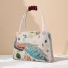 Canvas Handbag With Peacock Embroidery For Daily Casual Wear