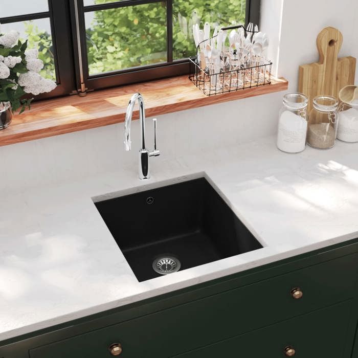 VidaXL Évier de Cuisine en Granit Bac Unique Noir Décoration Cuisine Maison 142960