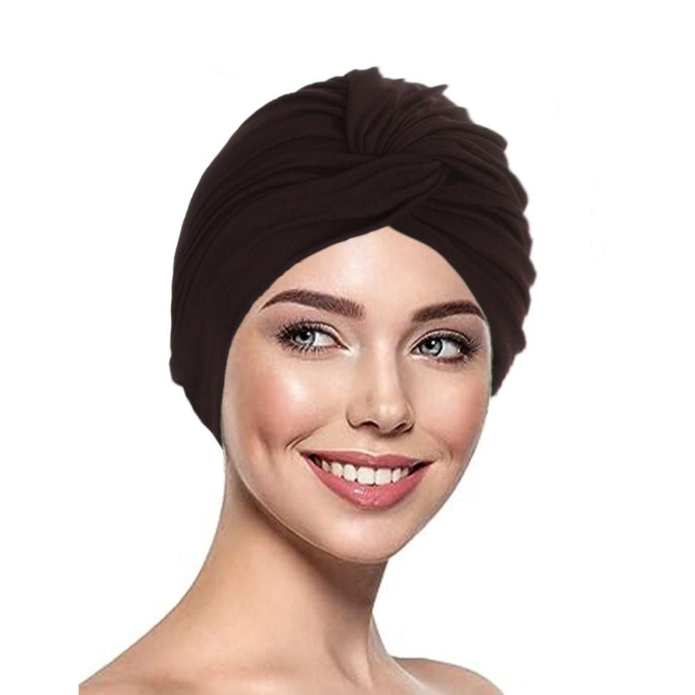 Fashion Vintage Hijab Caps Elastic Soft Polyester Twist Knot Turban Hat Breathable Wrap Style Head Cover Hair Loss