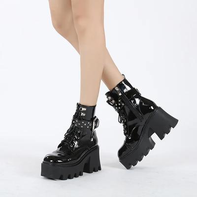 Fashion 2024 Winter Ankle Boots Women Trendy Platform Boots Gothic Zipper Women Shoes Size 43 High HeelsMotorcycle Boots  Botas De Mujer