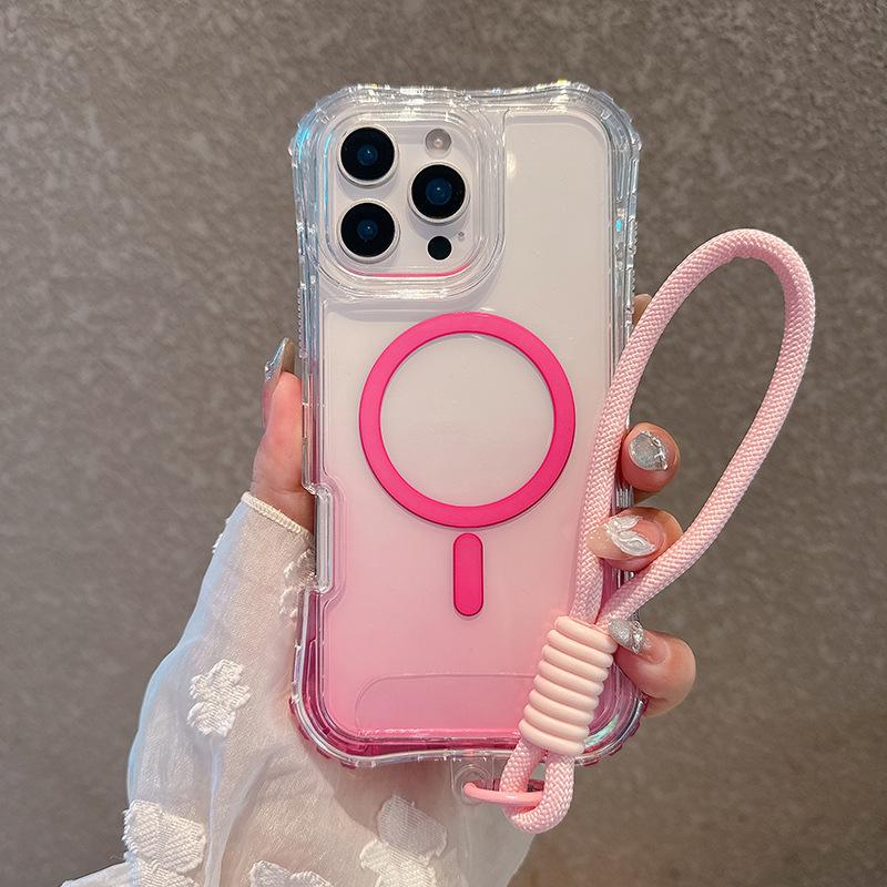

Three-in-one Mobile Phone Case for IP16promax Magnetic Waist Beauty Gradient Color Anti-fall with Hand Strap For iPhone 17 Pro Max
